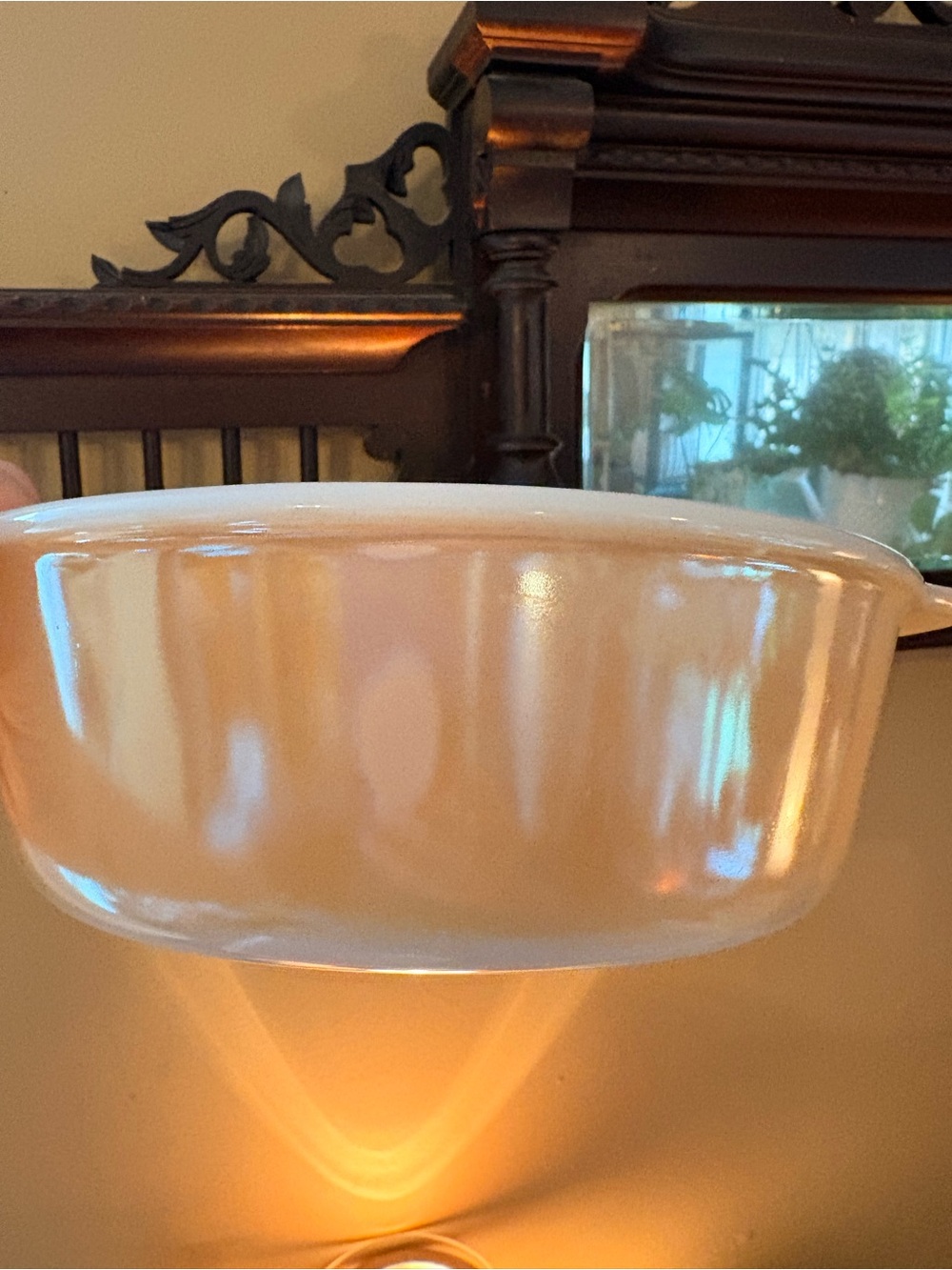 Anchor Hocking Peach Luster Fire King Casserole Dish. 10 in. Diameter